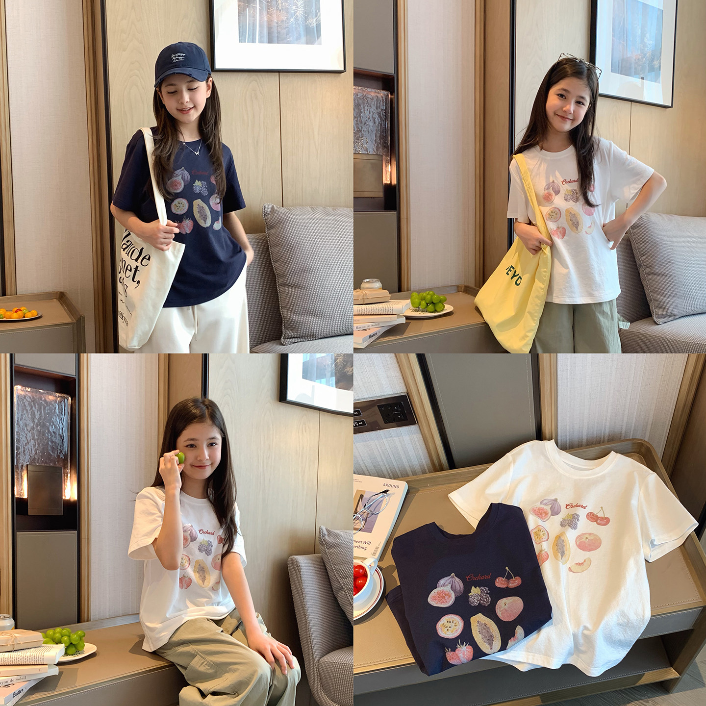 女大童韩版水果T恤2026夏装新款青少年休闲宽松短袖初中生透气棉T