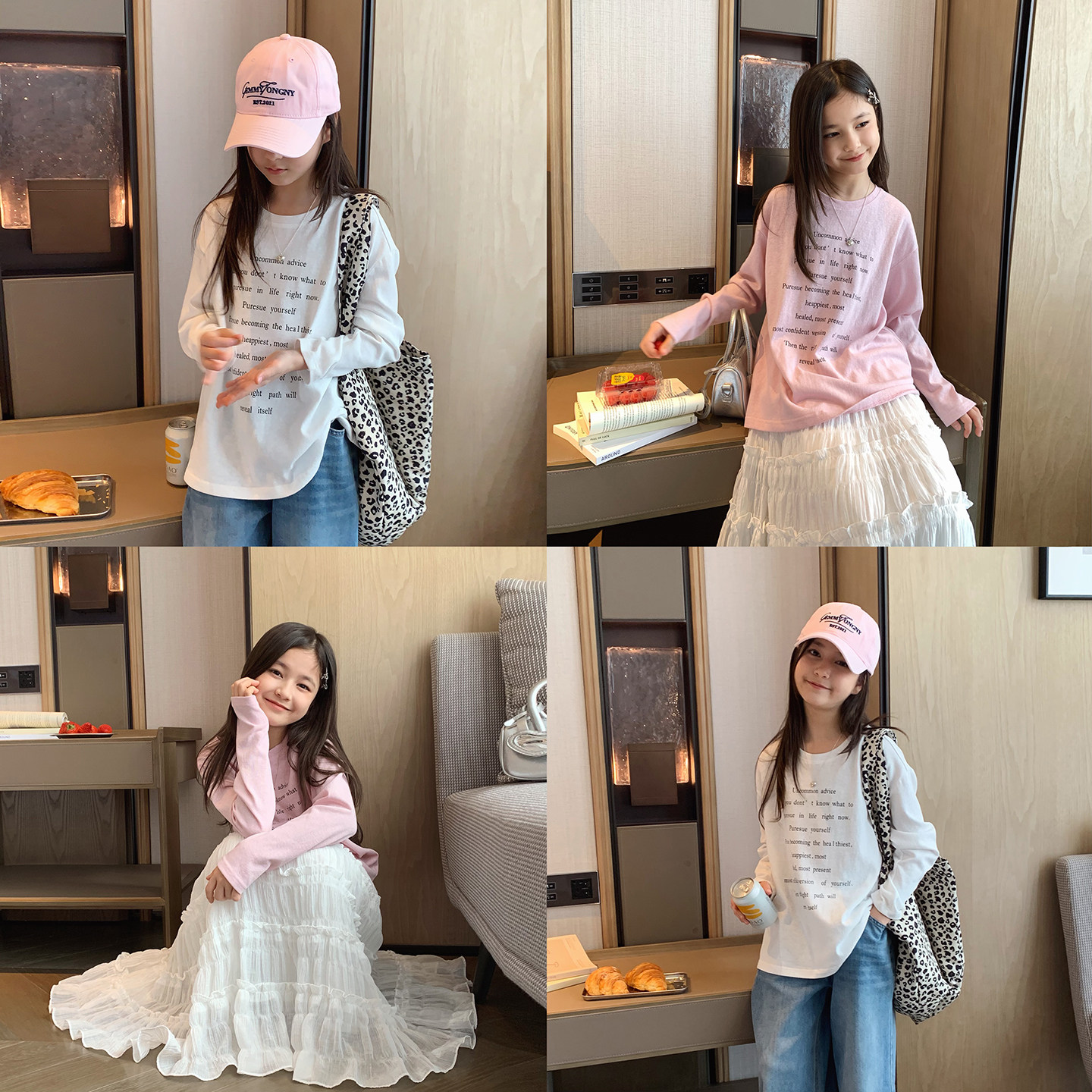 女大童松弛感字母长袖2026春夏新款青少年休闲宽松T恤亲子薄罩衫