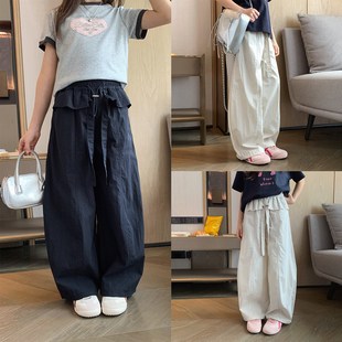 学生长裤 女大童韩系花边伞兵裤 裤 青少年休闲弯刀工装 2026春夏新款