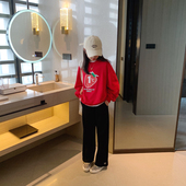 女童红色草莓卫衣2024春装 上衣 学生韩版 新款 中大童洋气显白套头衫