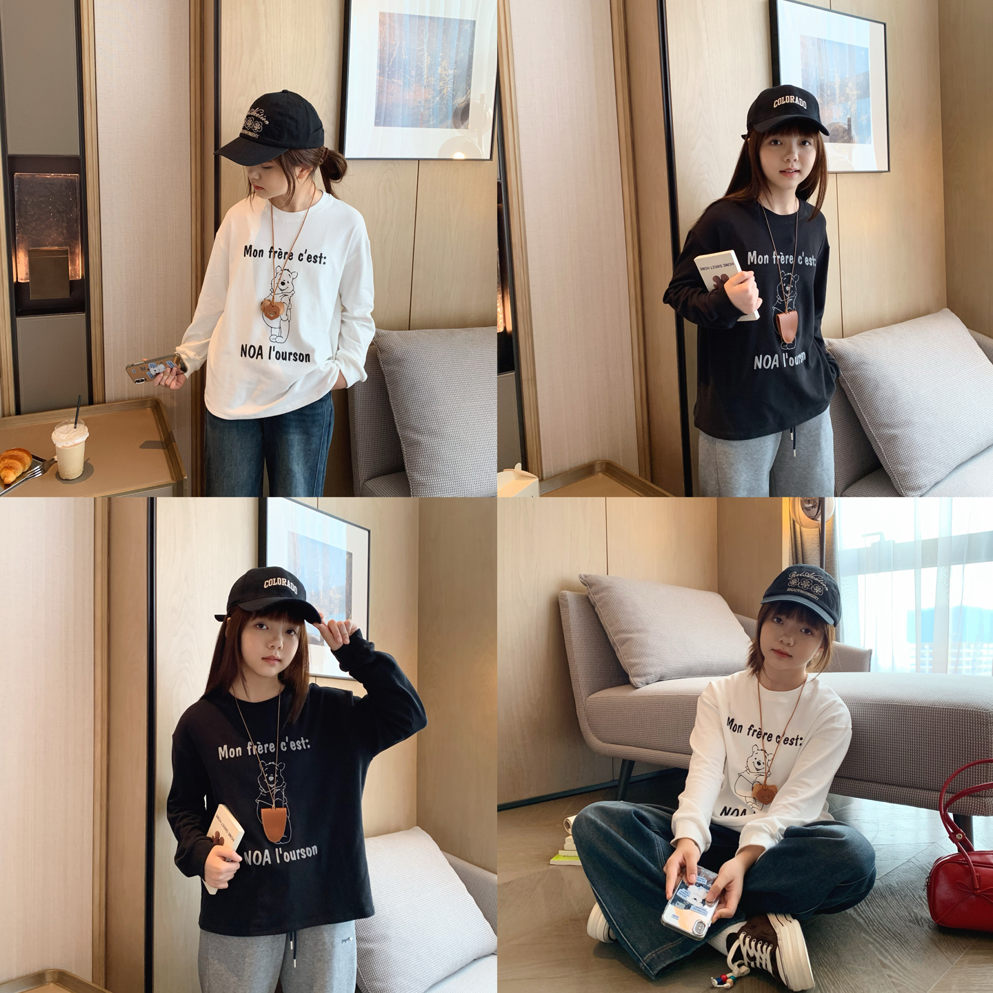 女大童韩版卡通长袖T恤2025秋冬新款学生百搭薄绒打底衫亲子上衣