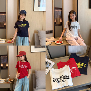 小版 女大童美式 T恤初中生上衣 少女显瘦修身 新款 字母短袖 2026夏季