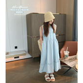 女大童韩版 少女清新度假棉品裙初中生长裙 新款 无袖 连衣裙2025夏装