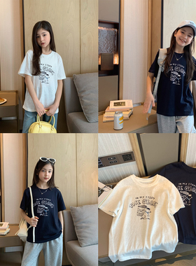 女大童韩系卡通短袖2026夏季新款青少年休闲松弛感T恤学生薄上衣