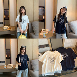 女大童韩系卡通短袖2026夏季新款青少年休闲松弛感T恤学生薄上衣