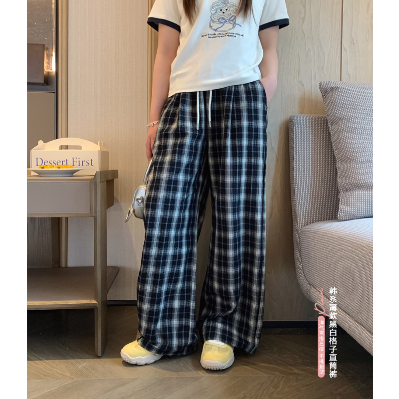 女大童两穿格子裤2025夏装新款初中生宽松透气直筒裤韩版休闲长裤