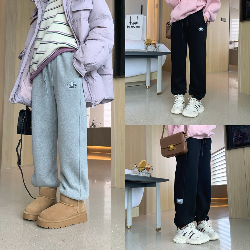 女大童加绒收口卫裤2023冬装新款青少年时尚保暖校园裤束脚运动裤