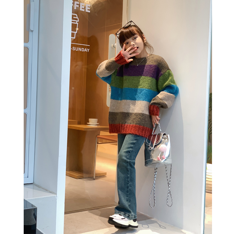 时尚慵懒彩色羊驼绒毛衣