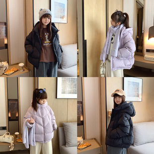 女大童连帽羽绒服2025冬季 初中生休闲保暖面包服少女90绒外套 新款