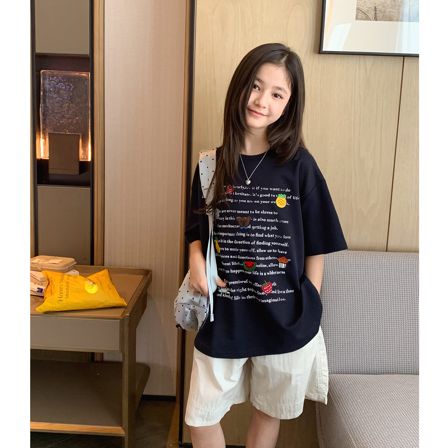 女大童宽松字母T恤2026夏季新款青少年休闲大版凉感短袖初中生潮T - 实物图