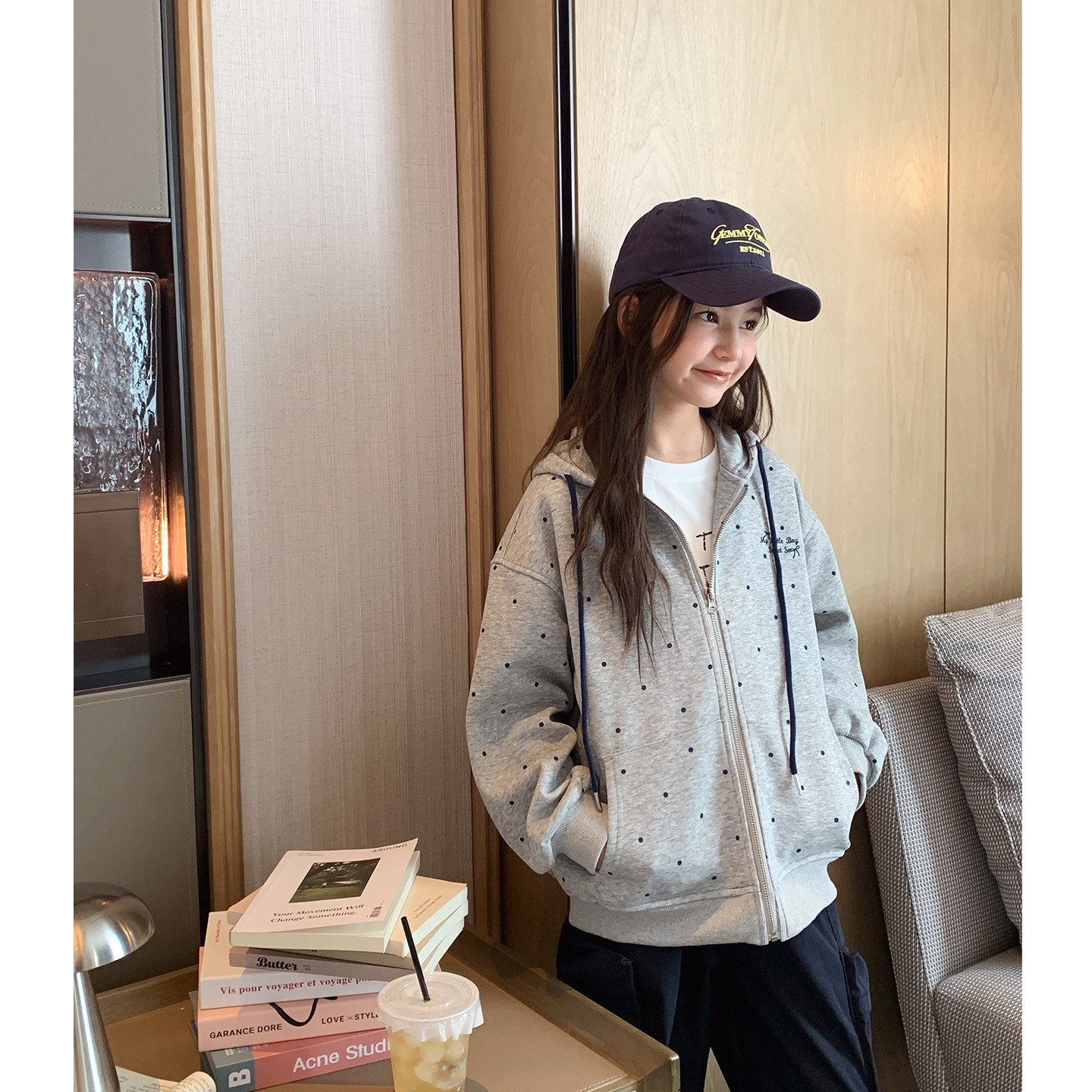 女大童波点连帽外套2026秋季新款青少年韩版休闲卫衣开衫学生上衣