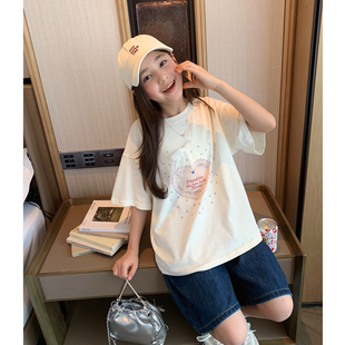 女大童韩版爱心短袖2026夏装新款少女宽松休闲透气T恤初中生薄棉T