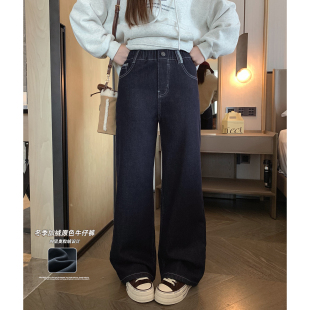 百搭长裤 女大童加绒丹宁牛仔直筒裤 青少年保暖休闲裤 新款 2025冬装