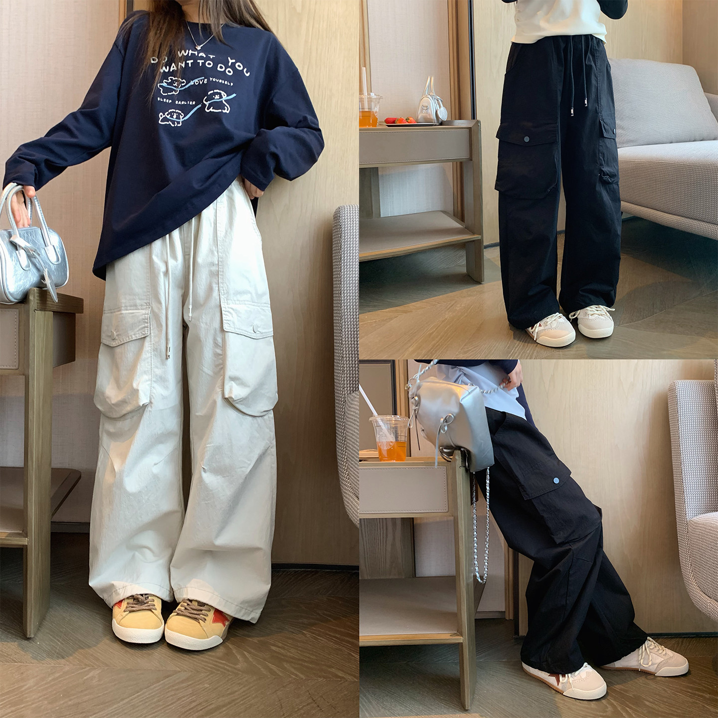 女大童大口袋工装裤2026春季新款青少年休闲直筒裤亲子两穿伞兵裤,童装/婴儿装/亲子装,裤子,淘宝优惠券,粉丝福利购,淘宝优惠卷