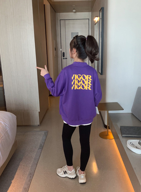 女童刺绣拉链外套2022春装新款中大童时尚紫色夹克衫儿童棒球服潮