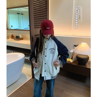 女大童韩版加绒棒球服2026冬季新款青少年宽松保暖开衫初中生外套