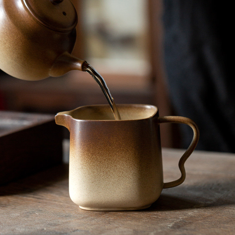 柴棕釉四方公道杯  中式复古陶瓷茶海 办公家用分茶器分杯品茗