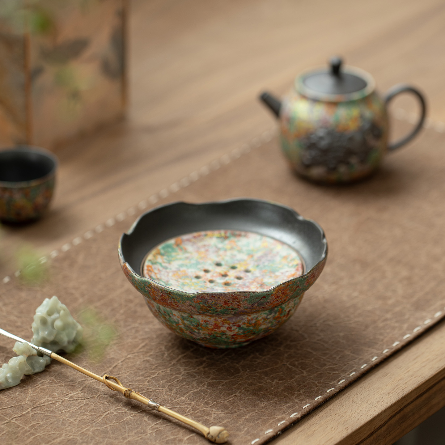 金缕彩岩系列壶承 复古圆形陶瓷干泡台杯托壶托茶具配件小托盘