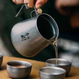 便携双层泡茶咖啡壶 Thous Winds千风茶道钛茶具纯钛户外茶具套装