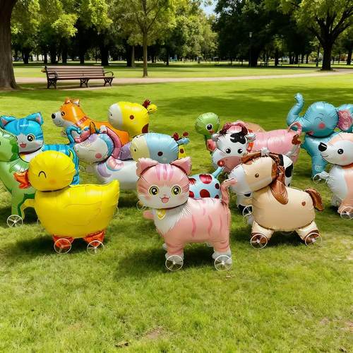 儿童充气玩具卡通拉线动物气球会走路带轮车夜市摆摊批发生日礼物