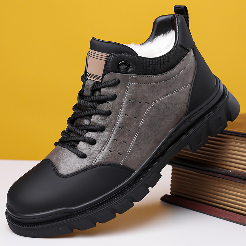 中帮皮鞋男真皮2025冬款户外加绒