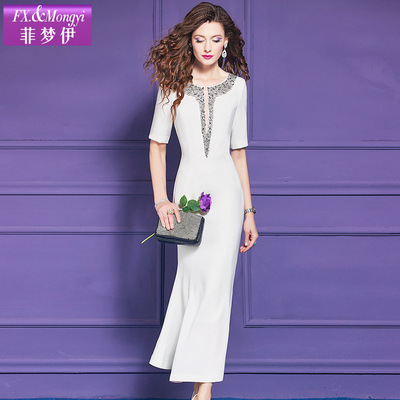 法式高级别致独特性感鱼尾长裙子