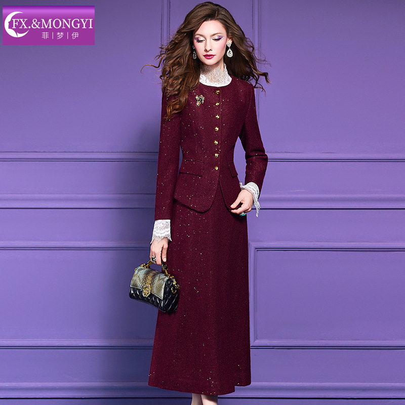 菲梦伊含羊毛亮片红色毛呢套装女冬春复古名媛优雅外套半裙两件套,女装/女士精品,职业女裙套装,淘宝优惠券,粉丝福利购,淘宝优惠卷