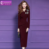 菲梦伊原创钉珠深红色西装 气质职业裙子 修身 连衣裙女春季 通勤时尚