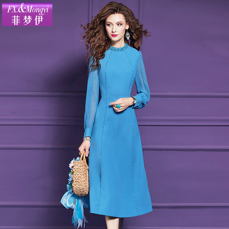 钉珠端庄优雅通勤简约气质中长裙