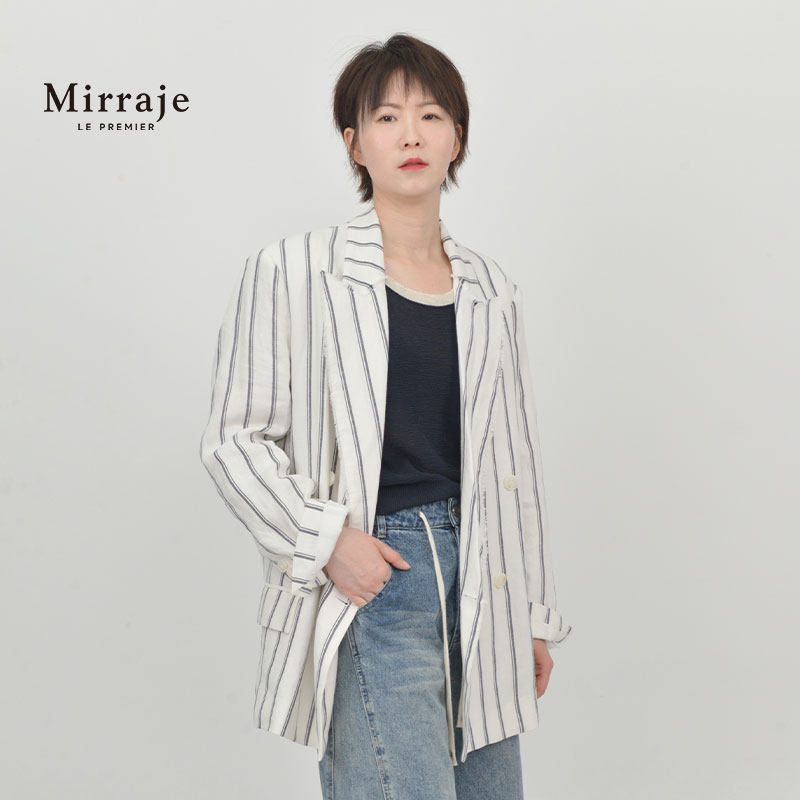 黑白竖条纹翻领休闲西装女
