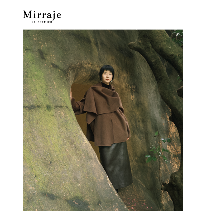 Mirraje秋冬双面呢围巾披肩斗篷式气质大衣