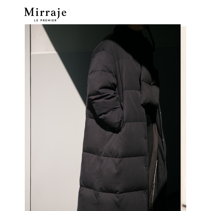 Mirraje白鹅绒长款针织围脖可拆卸羽绒服外套