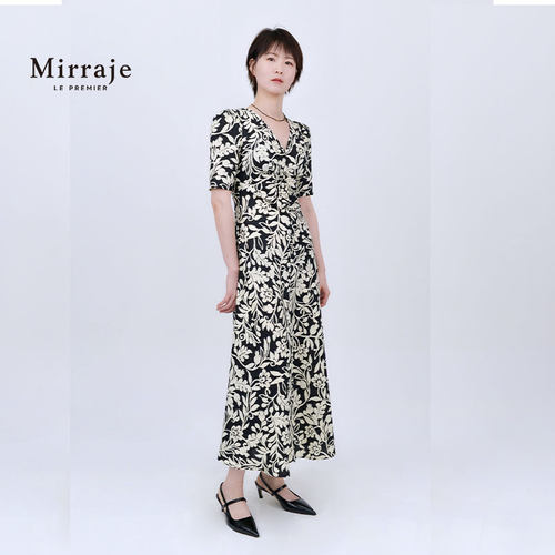 Mirraje复古黑白格裹身连衣裙