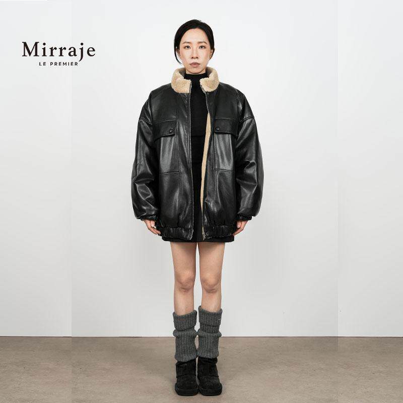 Mirraje复古立领宽松皮衣羽绒服女秋冬新款高级感气质毛毛皮大衣