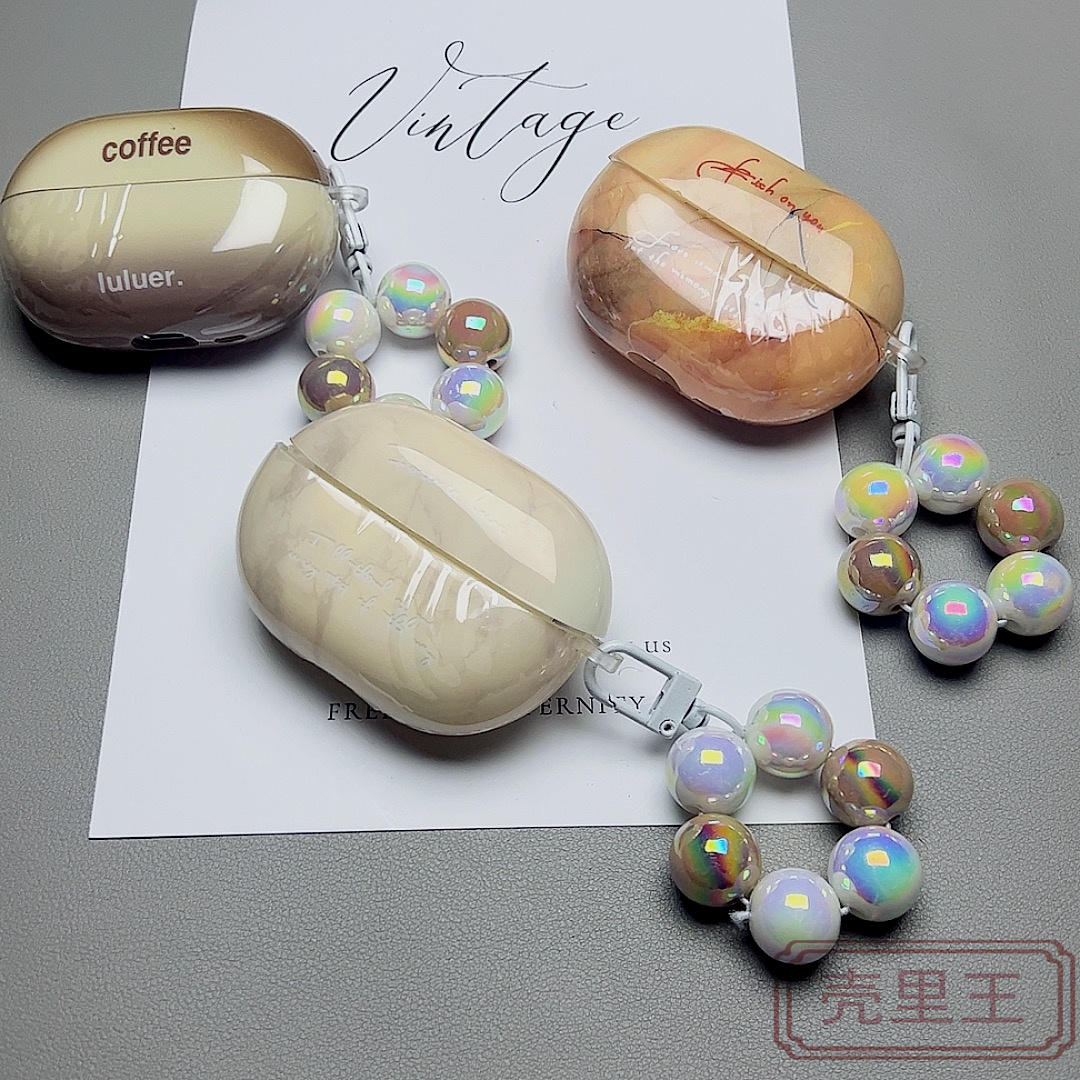 适用华为苹果石头纹带吊坠耳机套