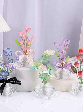 水晶花朵摆件精美汽车装饰品家居装饰中控台摆饰白水晶工艺品