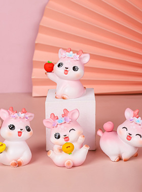 花韵小鹿转转摆件可爱树脂鹿摆件平安鹿创意家居摆件汽车摆件