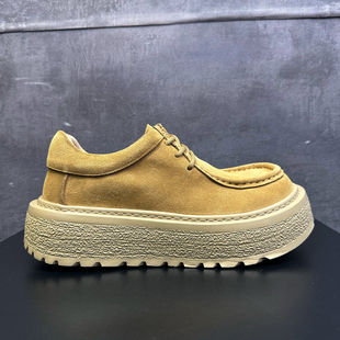复古牛反绒工装 男士 鞋 小众款 男 街拍设计款 大头板鞋 厚底增高袋鼠鞋