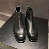 高帮皮鞋 街拍设计款 手工男靴拉链方头马丁靴男士 英伦风切尔西靴男