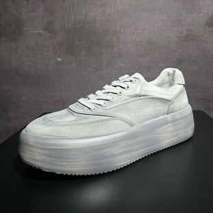 小众男鞋 男高品质头层牛皮运动休闲鞋 复古擦色厚底板鞋 街拍设计款