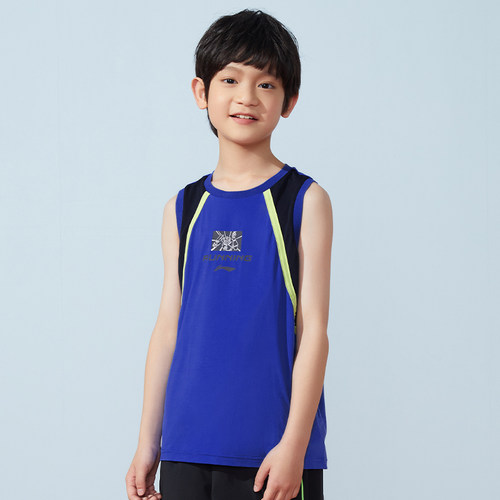 Lining/李宁正品夏季男童跑步系列宽松透气圆领无袖背心YVSS001