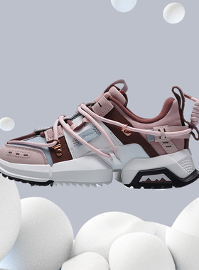 李宁时装周女子盘古樱花粉休闲增高低帮专业运动老爹鞋AGLQ182