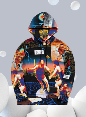 正品李宁男子印花连帽宽松休闲运动卫衣外套AWDQ633