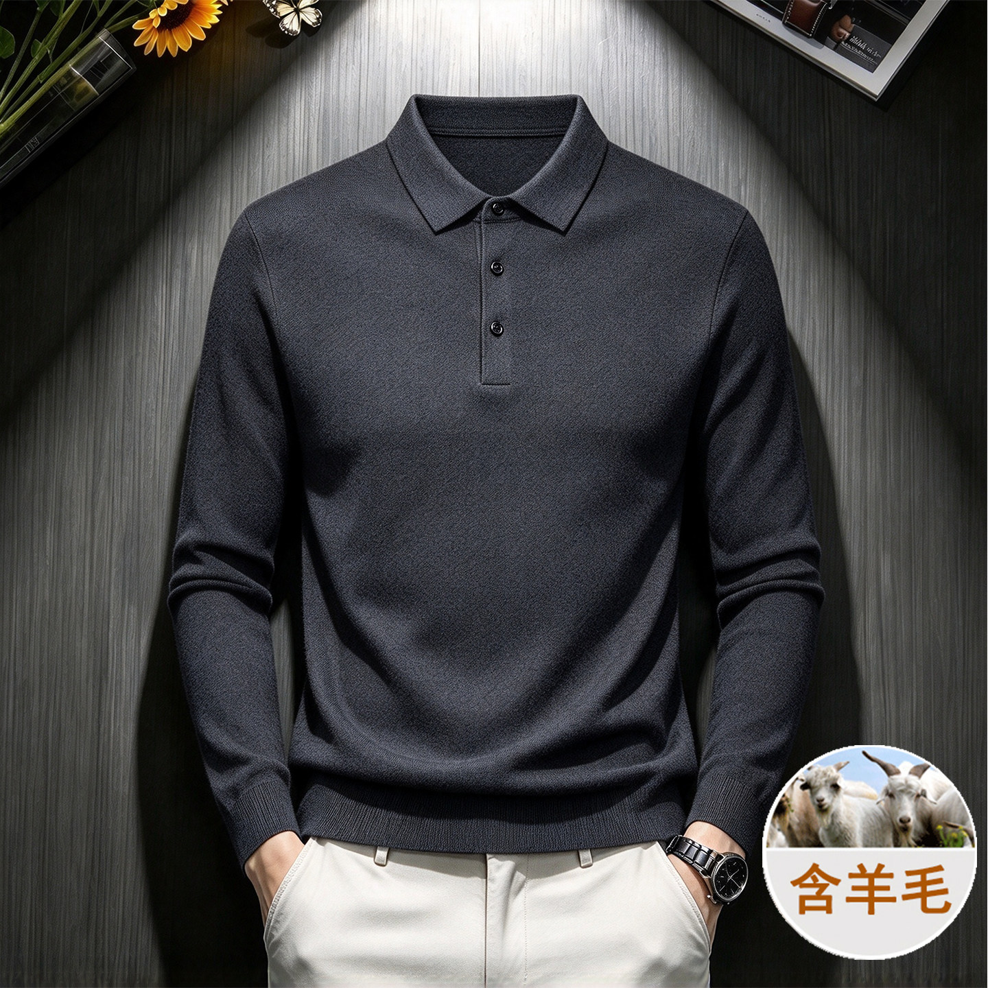 轻奢含羊毛POLO领毛衣男士针织衫