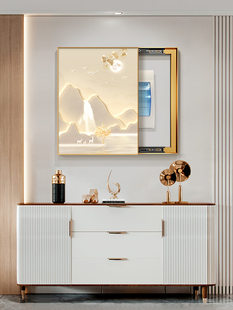 流水生财电表箱装饰画轻奢山水竖款电闸箱盒遮挡壁画配电箱画挂画