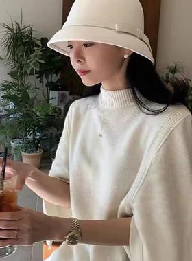 赫本风羊毛呢渔夫帽子女款秋冬法式复古优雅礼帽盆帽小香风千金帽