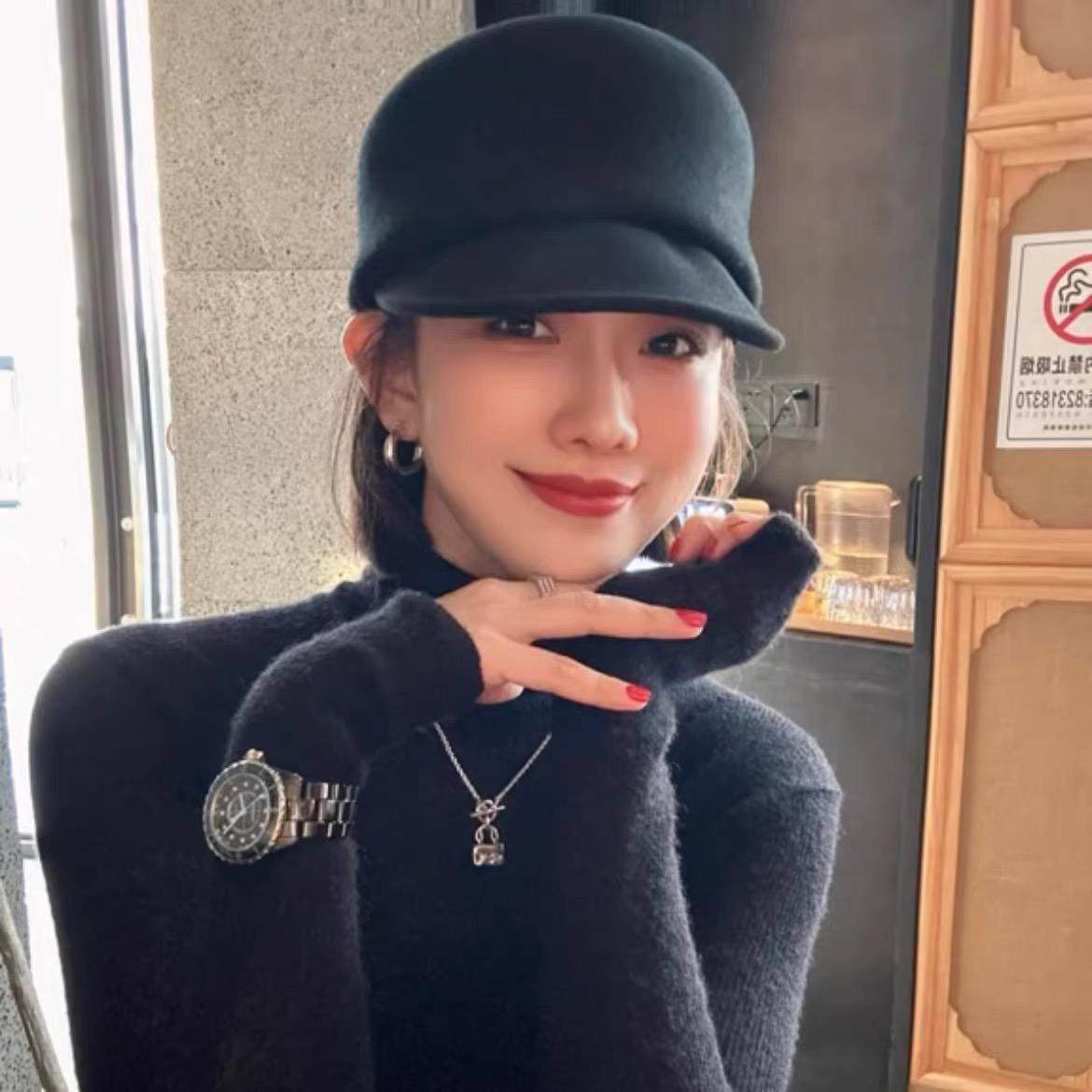 羊毛呢八角帽子女秋冬英伦马术帽贵气千金贝雷帽骑士帽礼帽报童帽