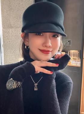 羊毛呢八角帽子女秋冬英伦马术帽贵气千金贝雷帽骑士帽礼帽报童帽