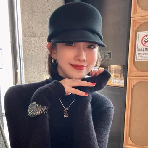 黑色英伦复古羊毛报童帽