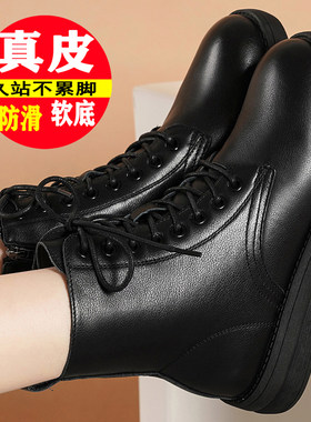 新款秋冬季女靴黑色皮靴时尚粗跟
